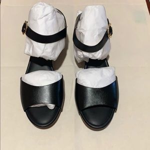Evette Grand Wedge Sandal - Black Leather